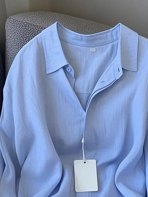 Loose Long Sleeve Linen Polo-Neck Shirt | Inspired by Pınar Deniz