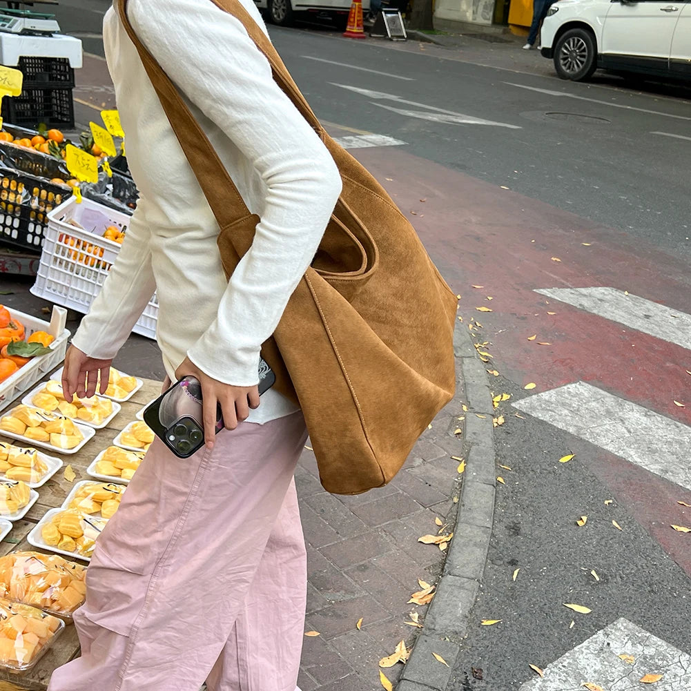 Women Large Capacity Shoulder Bag Stylish Tweed Fabric Work Tote Bag Casual Handbag for Daily Office Use Solid Color Handbag