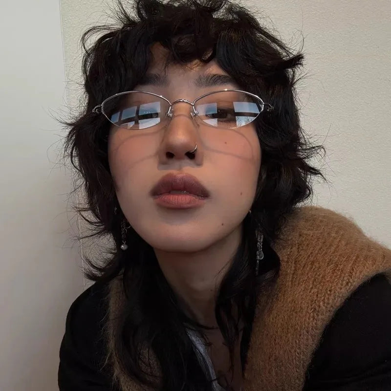Korean Retro Cat Eye Anti-blue Light Glasses Women No Makeup Plain Glasses Men Contrasting Cute Decorative Computer Glasses