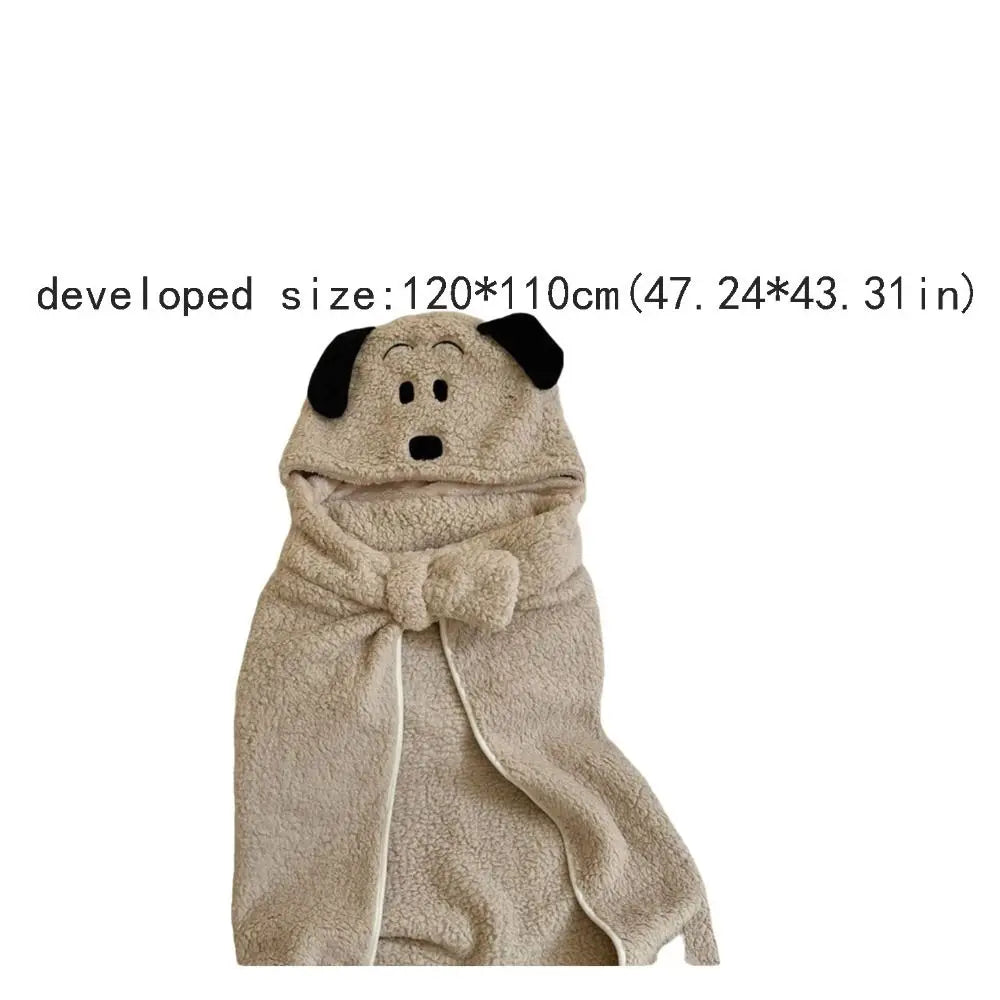 Winter Kawaii Bear Hooded Blanket Soft Keep Warm Blanket Shawl Throw Blanket Fleece Material Wearable Blanket Winter Season