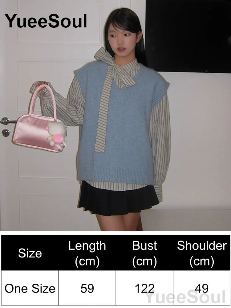 Blue Argyle Women's Vest Plaid Sleeveless Pullover Loose Knitted Sweater Vest 2026 New Autumn Y2K Casual Oversized Waistcoat