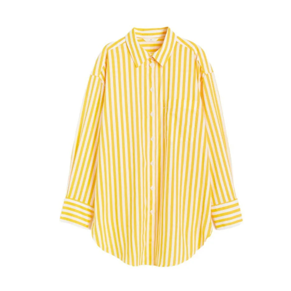 Striped Collar Shirt Oversized Single Long Sleeve Shirt Casual Stylish Loose Chic Button Shirt Spring Womens Versatile Top
