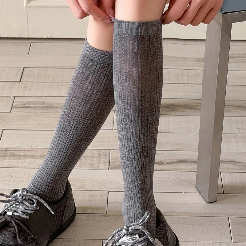 Women Stockings New Fashion Thin Mesh Breathable Knee High Socks For Women Solid Color Casual School Style Long Socks