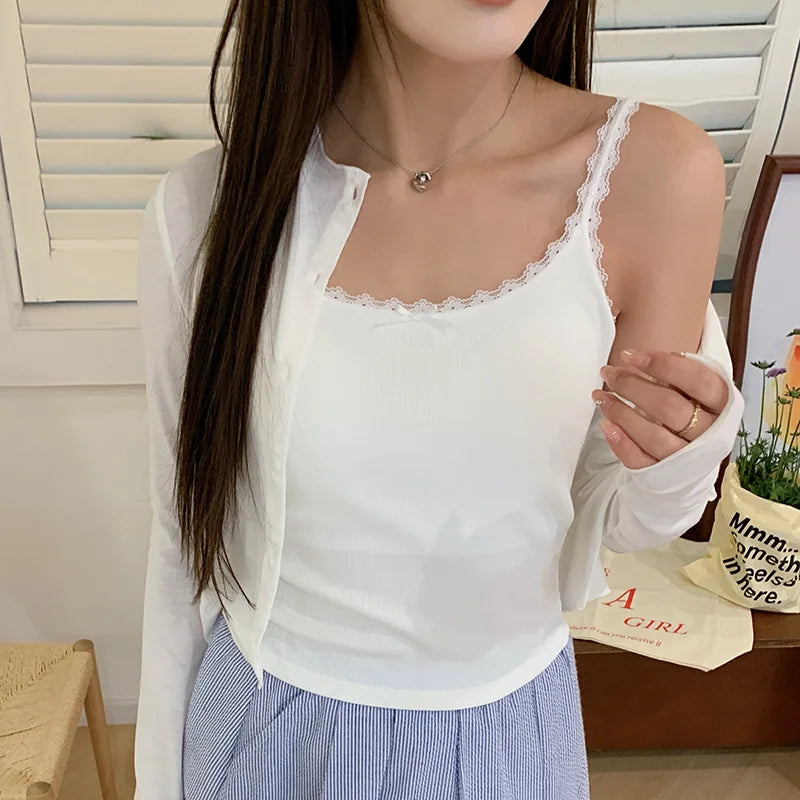 New Lace Backless Bralette One-Piece Strap Vest Women with Chest Pad Inner And Outer Wear Top