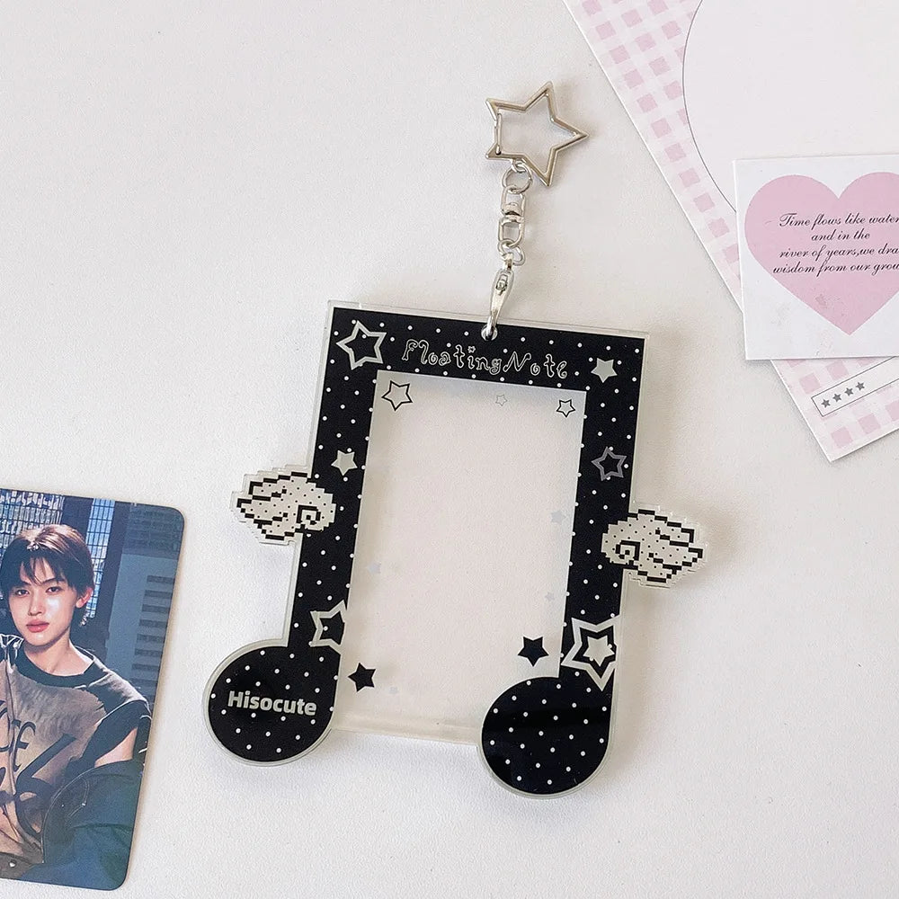 Fashion Kpop Acrylic Musical Note 3in Photo Card Holder Cute Girl Idol Photo Storage Card Bag Student Backpack Pendant Keychain