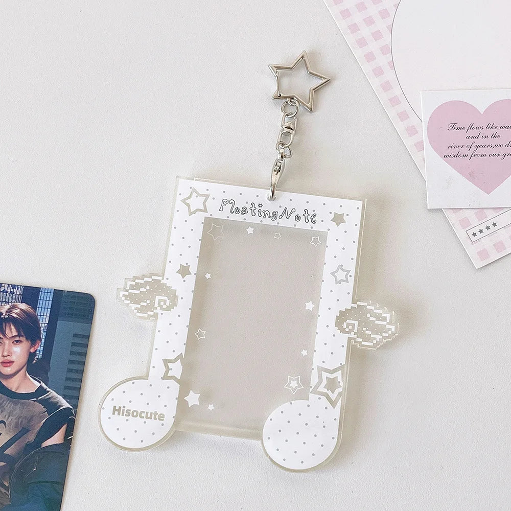 Fashion Kpop Acrylic Musical Note 3in Photo Card Holder Cute Girl Idol Photo Storage Card Bag Student Backpack Pendant Keychain