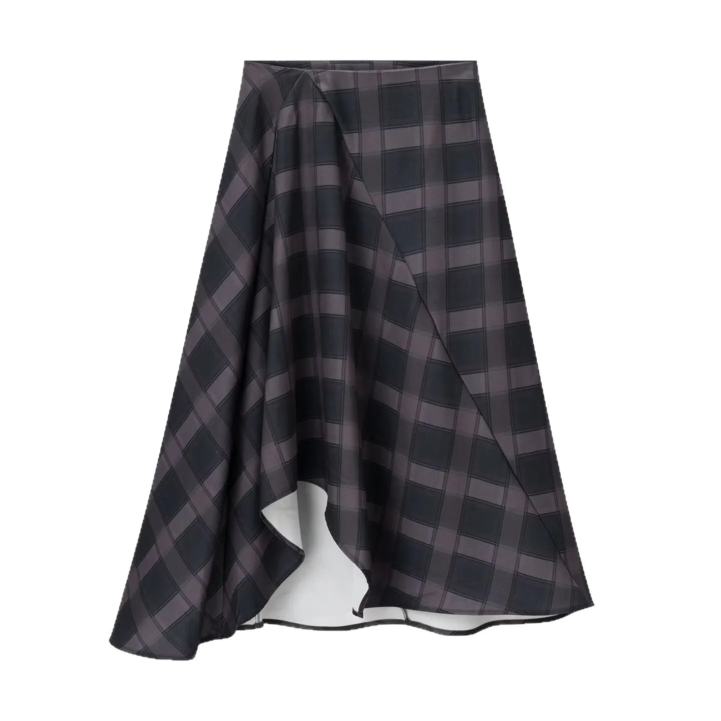 2026 Summer New French Retro Fashion High Waist Plaid Asymmetrical Mini Skirt Elegant Personality Polyester Splice Midi Skirt