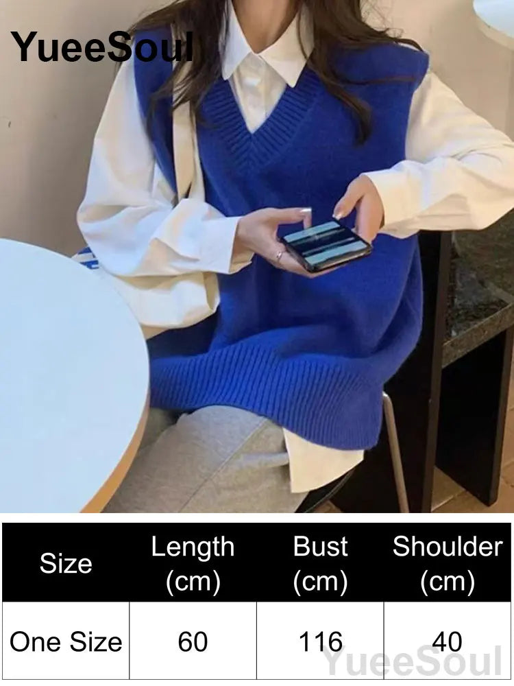 Blue Argyle Women's Vest Plaid Sleeveless Pullover Loose Knitted Sweater Vest 2026 New Autumn Y2K Casual Oversized Waistcoat