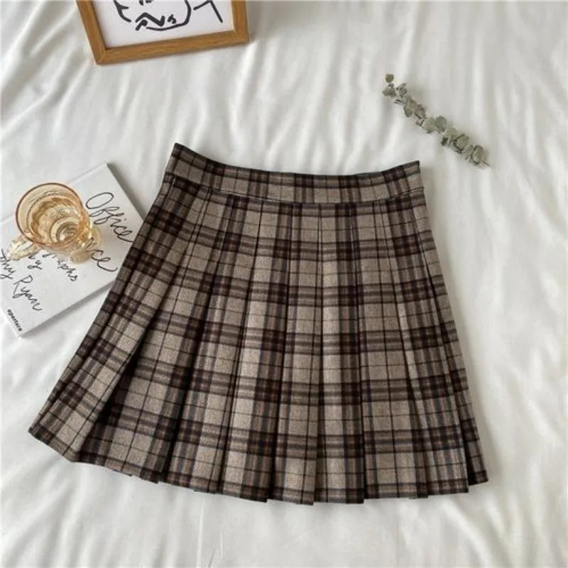 Women A-line Skirt Plaid Pleated Dress Plaid Short Skirt Y2k Vintage Vintage Streetwear Sweet Kawaii Harajuku Funky Sexy