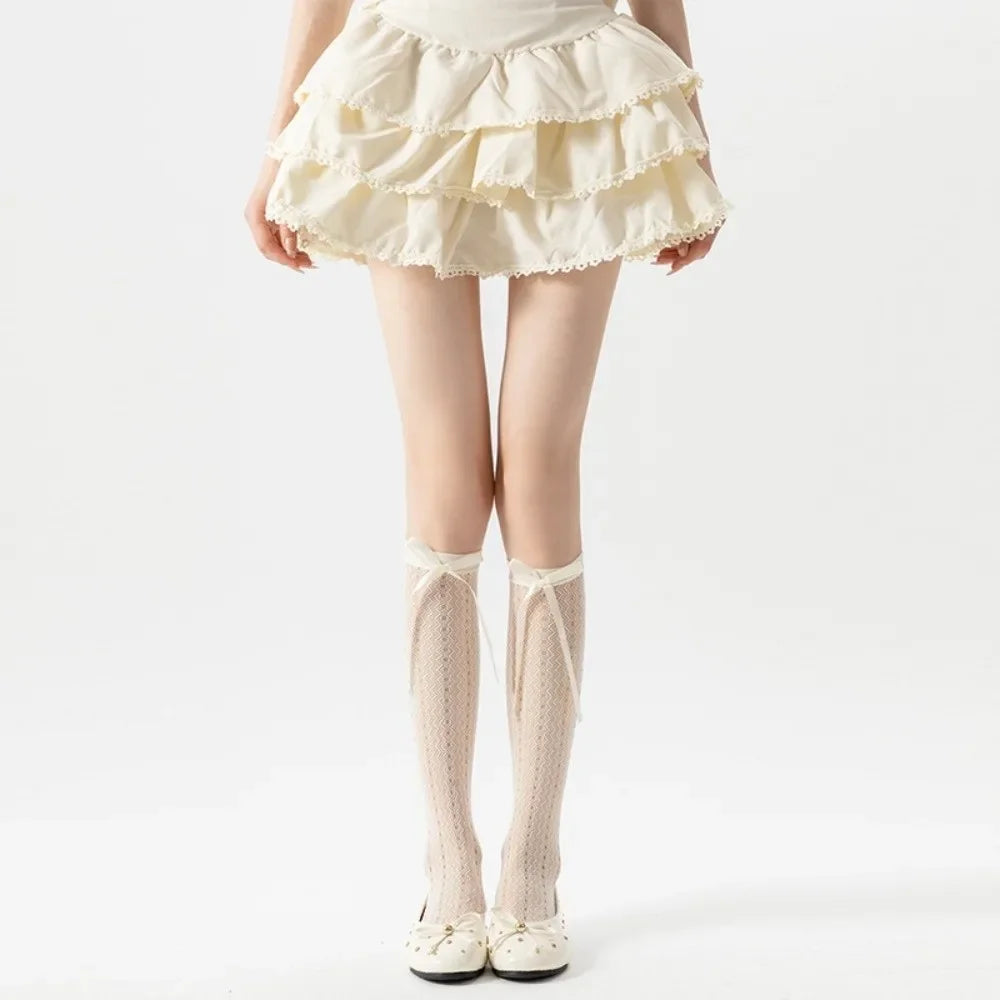 Sexy Solid Color Women's Stockings Lace Hollow out Pile Calf Socks Thin Korean Knee Highs Socks Girl Stockings