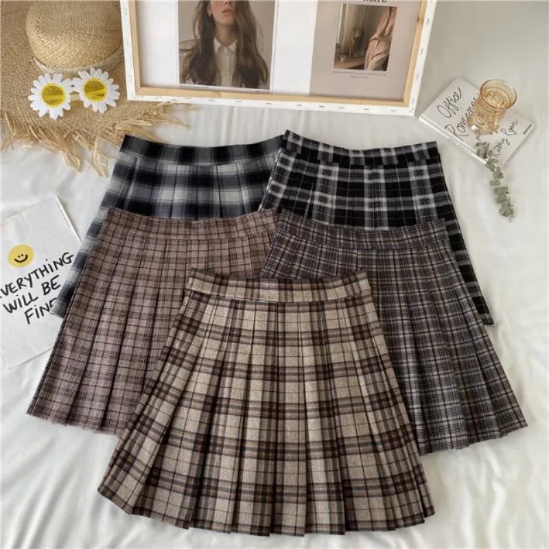 Women A-line Skirt Plaid Pleated Dress Plaid Short Skirt Y2k Vintage Vintage Streetwear Sweet Kawaii Harajuku Funky Sexy