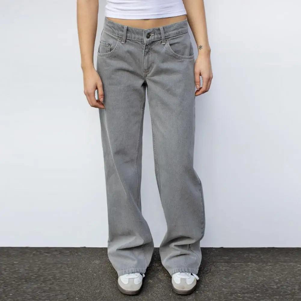 Classic Blue Jeans for Women Straight Leg Stretchy Denim Trousers Simple Design Retro Style Elastic Waist ﻿