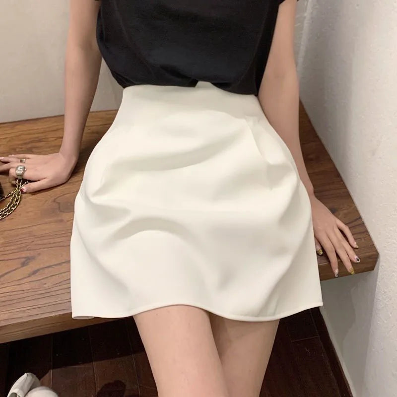 Xpqbb Korean Style White Mini Skirt for Women Streetwear High Wiast Puffy Short Skirts Ladies All-Match Simple A-line Y2K Skirt