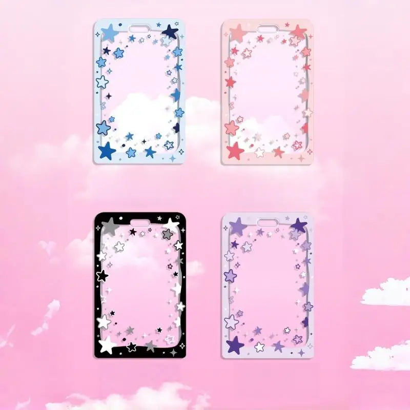Star Sliding Cover Card Holder Transparent Portable ID Protector Kpop Photocard Case Student School Card Bus Card Holder