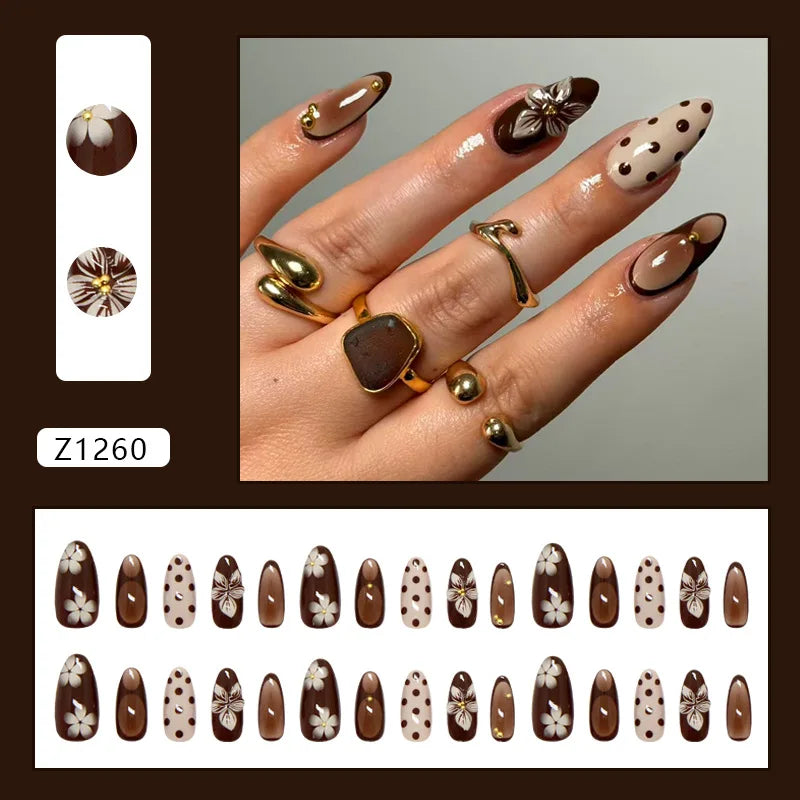 24pcs Sweet Pink Press On Nails Pink Bowknot Design French Almond Fake Nails Glossy Fashion Korean False Nail Patches Manicure