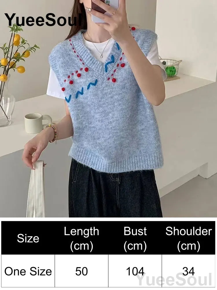 Blue Argyle Women's Vest Plaid Sleeveless Pullover Loose Knitted Sweater Vest 2026 New Autumn Y2K Casual Oversized Waistcoat
