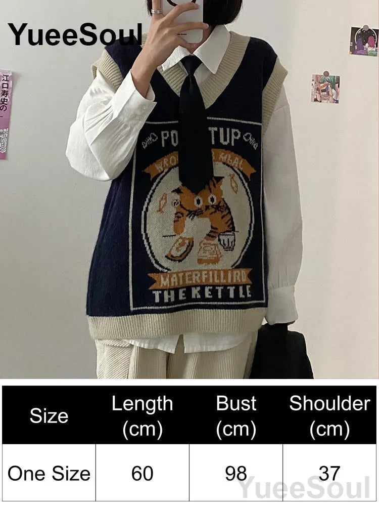 Blue Argyle Women's Vest Plaid Sleeveless Pullover Loose Knitted Sweater Vest 2026 New Autumn Y2K Casual Oversized Waistcoat