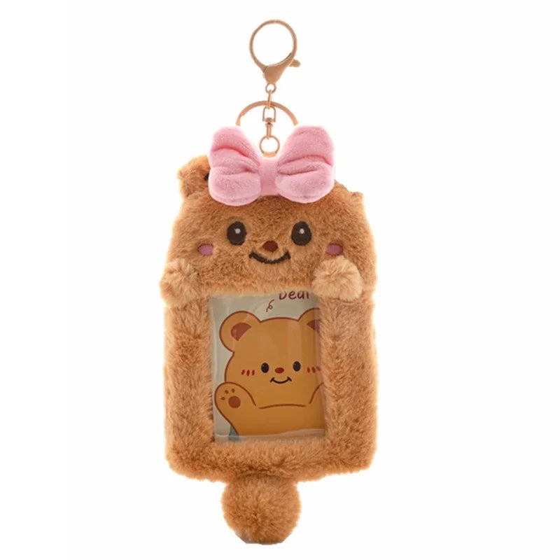 3 Inch Kpop Binder Plush Photocards Holder Keychains Hamster Cat Bear Panda Instax Mini Photo Album for Photographs Korea Idol