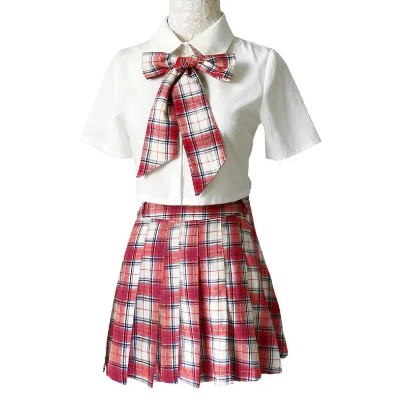 Kpop Korean Girl Group Female Jazz Costumes White Plaid Shirts Crop Tops Short Skirts Stage Sexy Clothing Festival Rave Outfits