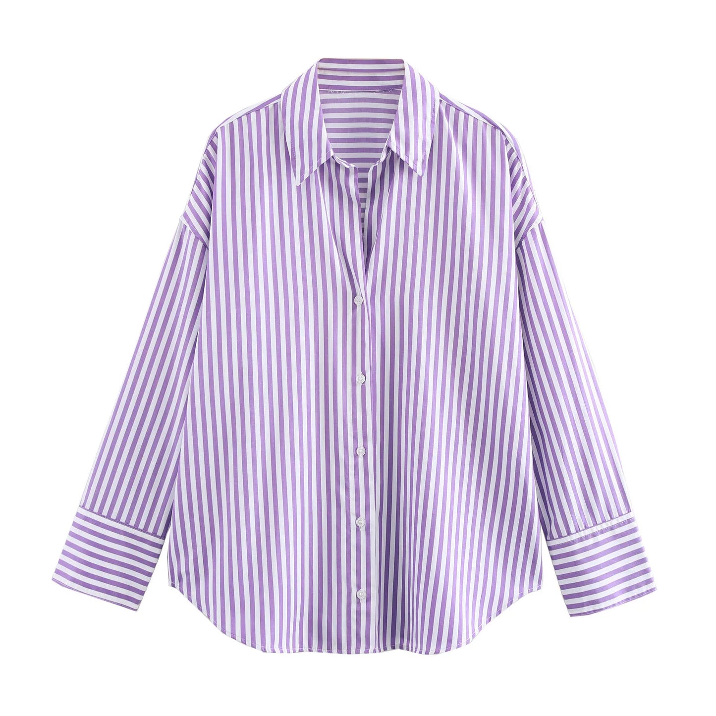 Striped Collar Shirt Oversized Single Long Sleeve Shirt Casual Stylish Loose Chic Button Shirt Spring Womens Versatile Top