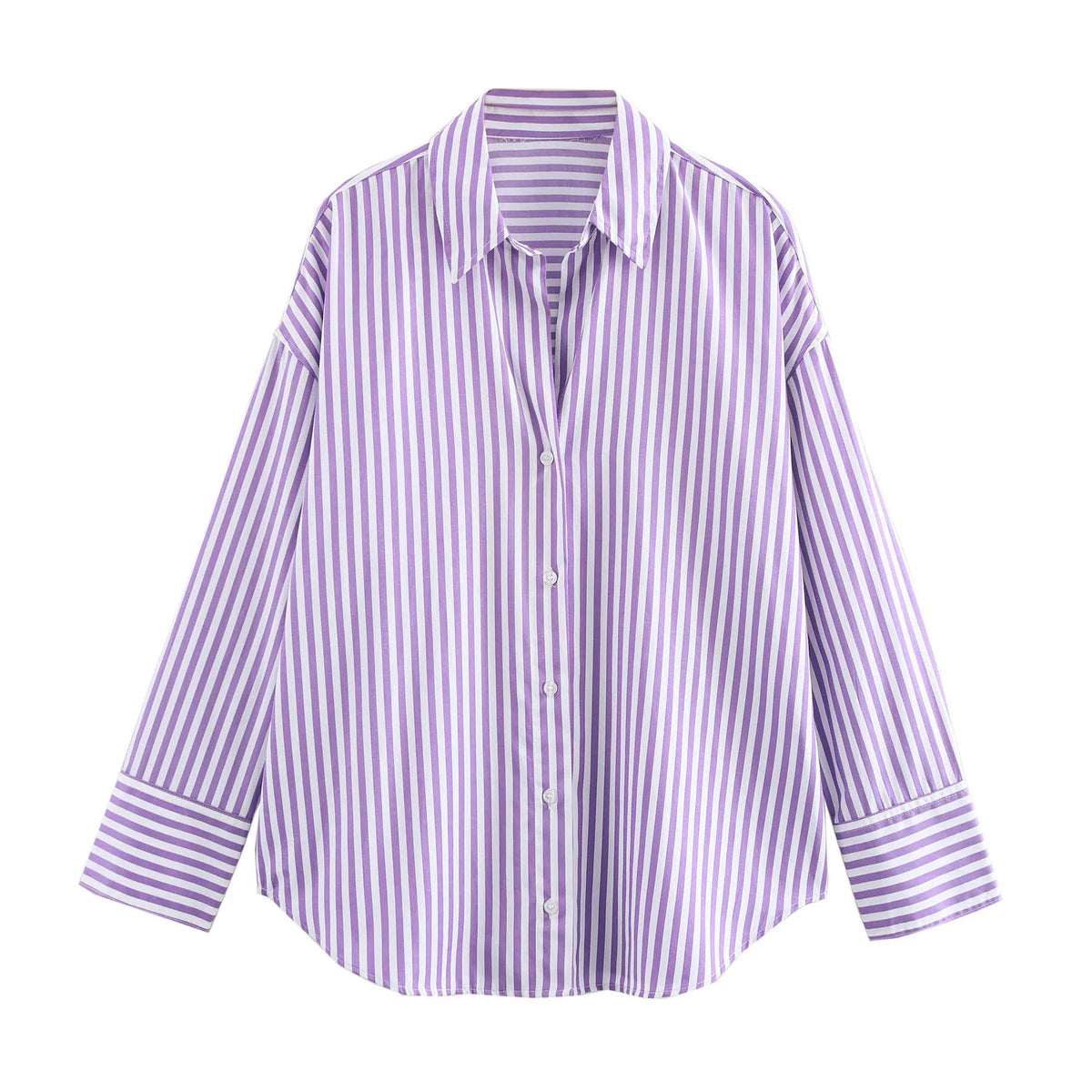 Striped Collar Oversized Long Sleeve Button Shirt | Inspired by Özge Törer