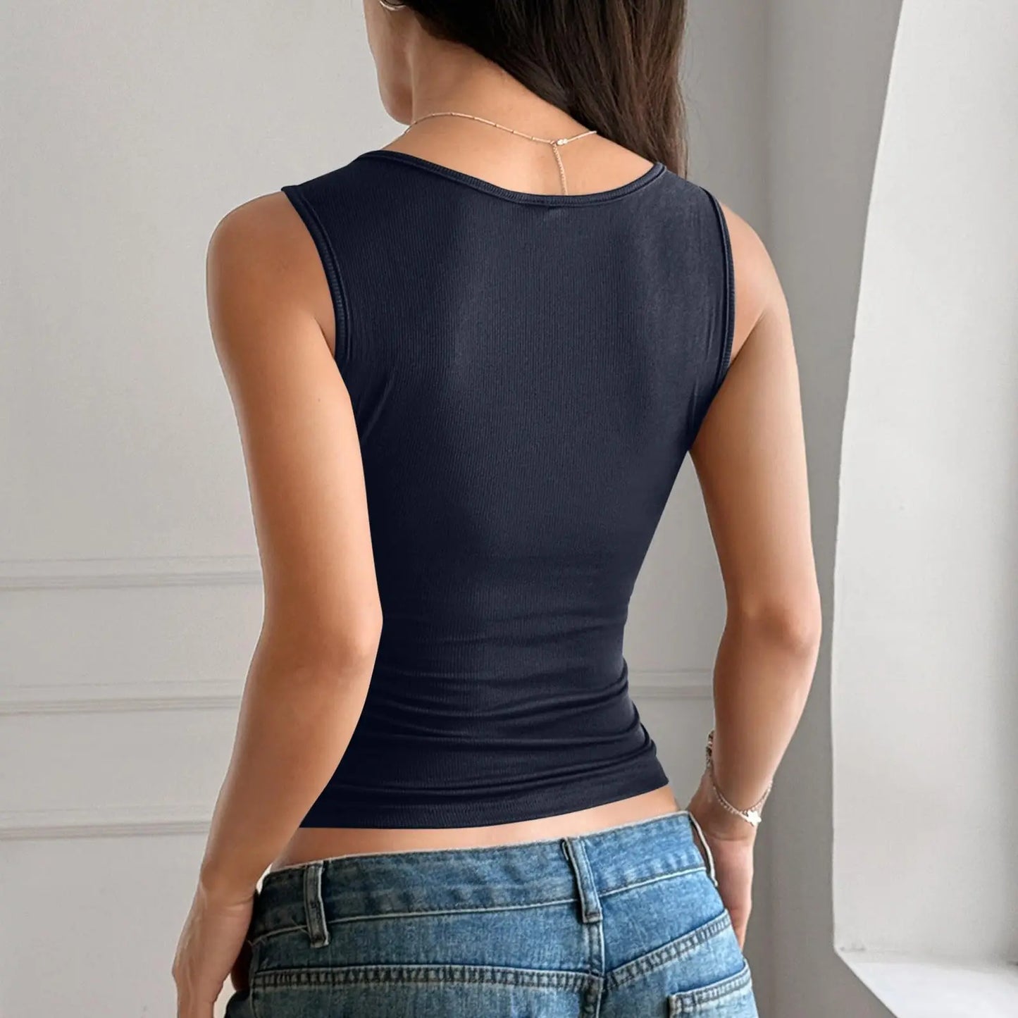 Y2k Sexy Tank Tops Ribbed Knitted Slim Fit Sleeveless Square Neck Women Vest Summer Streetwear Harajuku Stretchy Cropped Tops