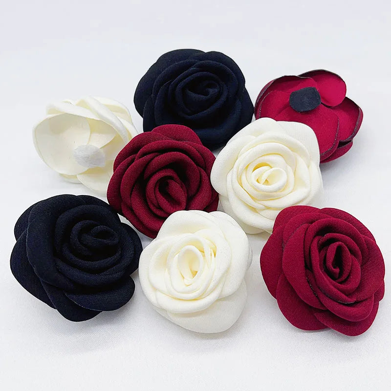 5pcs 5CM Black Red Ivory Soft Fabric Rose Flower For Wedding Dress Home DIY Hats Shoes Clothing Decoration