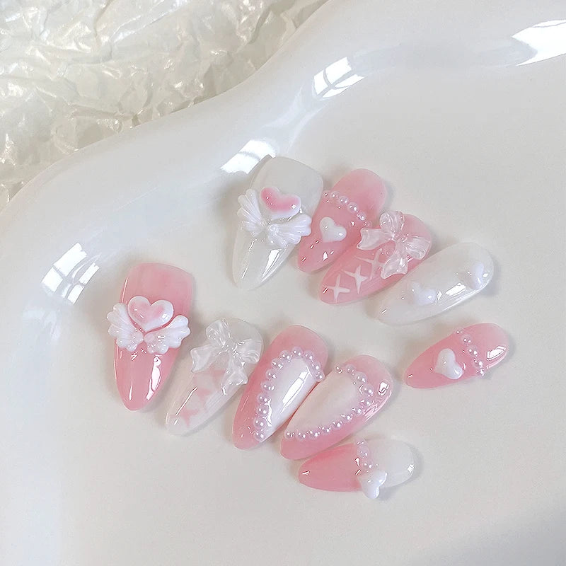 Cute Pink Heart & Bow Press-on Nails