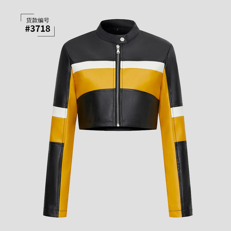 2024 Women Fashion Motorcycle Pu Leather Jacket Spring Autumn Vintage Punk Zipper Short Coats Female Casual Biker Coat Outwear