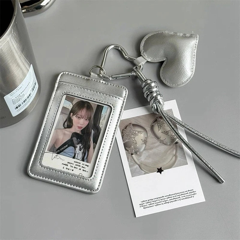 PU Leather INS Card Holder Kpop Photo Cards Sleeves Idol Card Display ID Card Cover 3inch Photocard Protective Cases Keychain