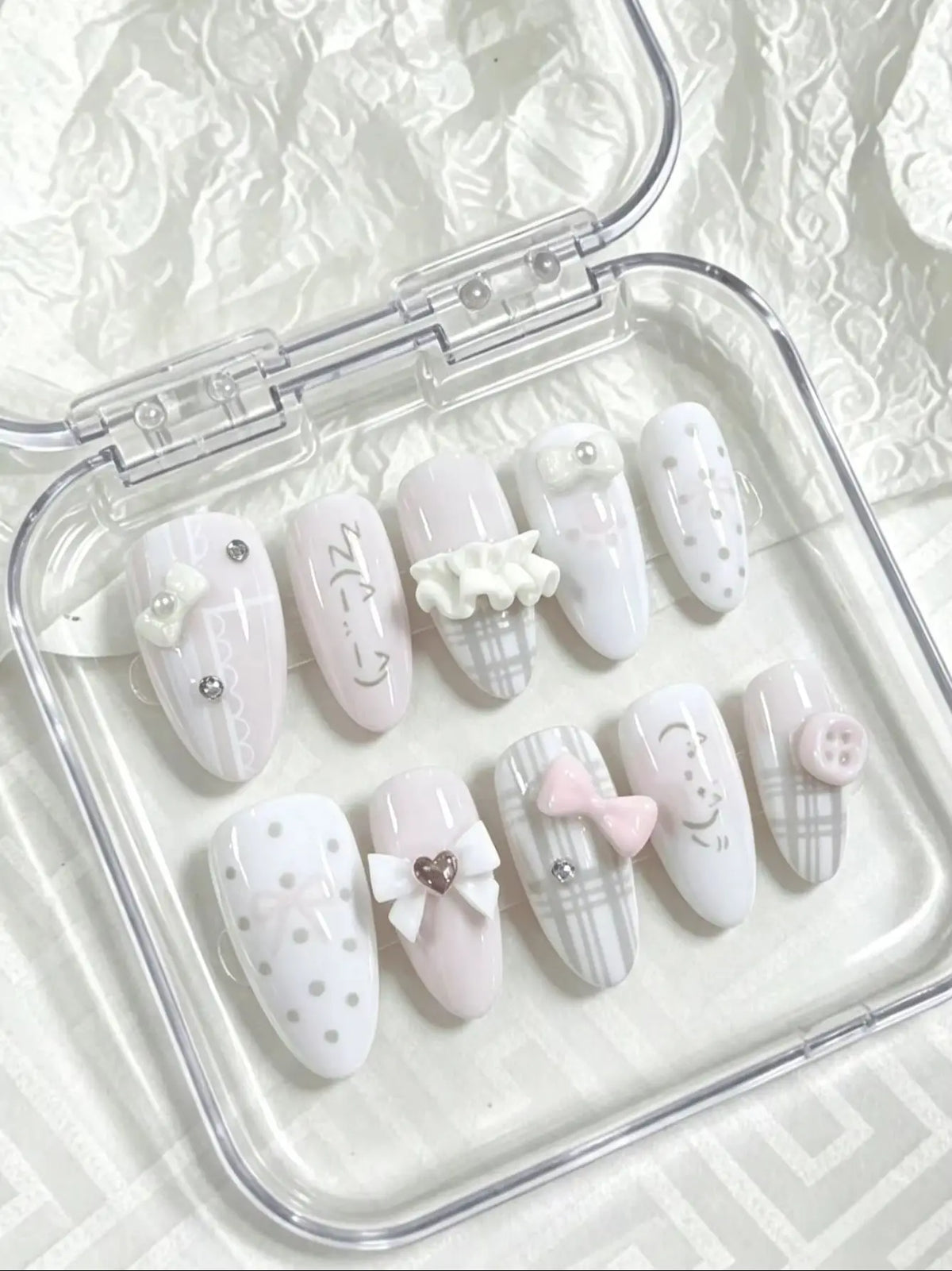 Pink Cherry Polka Dot Almond Press-On Nails