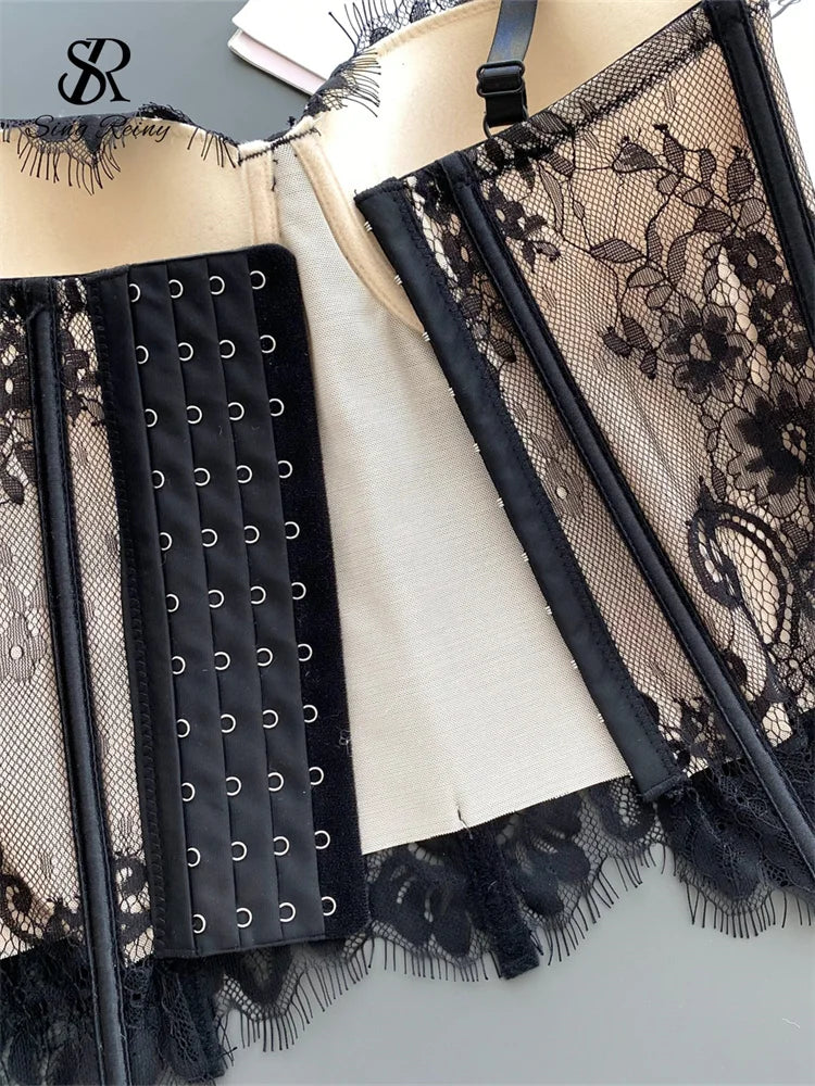 SINGREINY Vintage French Style Sensual Camisole Fashion Outwear Sheath Camis Women Embroidery Retro Sheath Backless Lace Camis