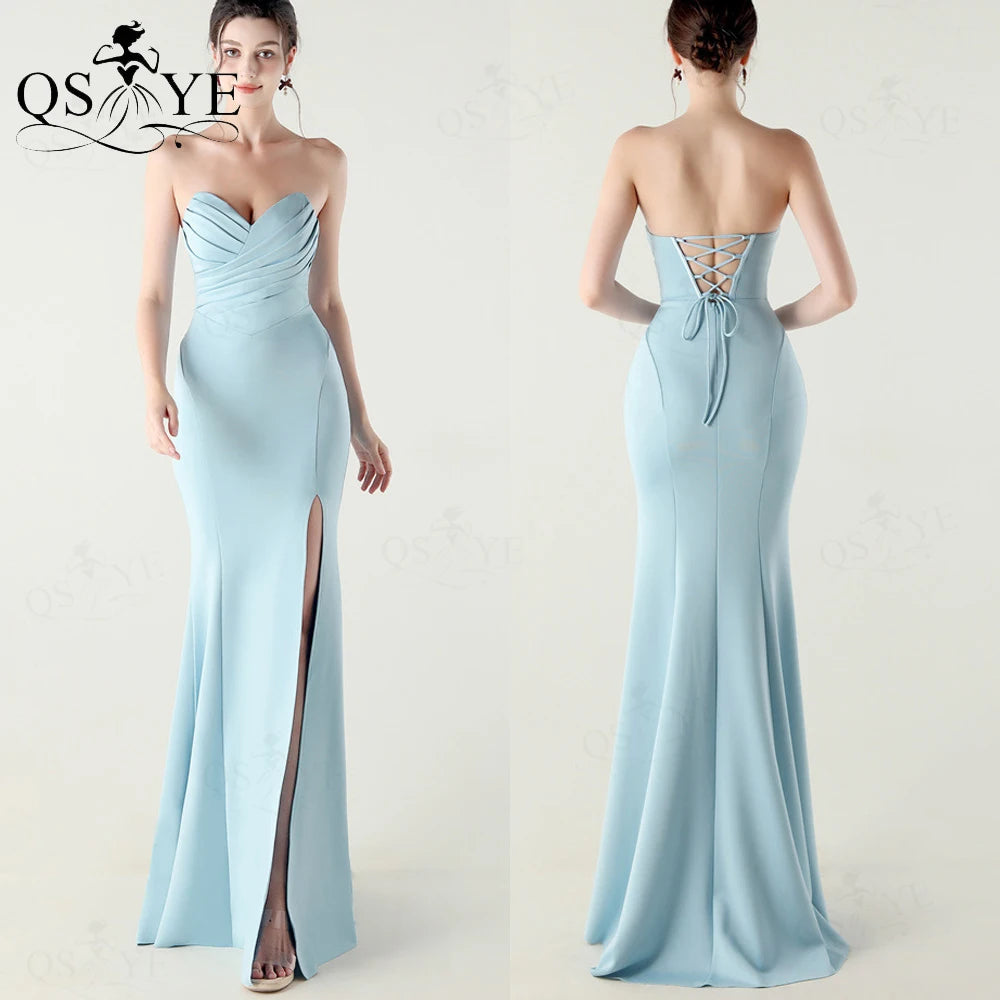Off-Shoulder Ruched Bodice Mermaid Satin Floor-Length Prom Gown with Slit | Inspired by Beren Saat