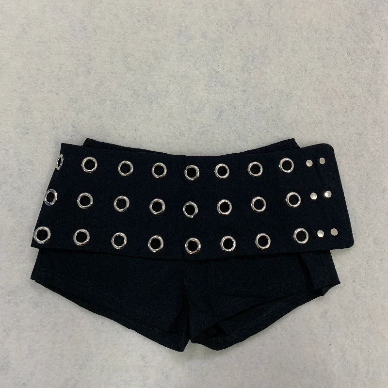 Low rise hollow metal steel ring punk style fashionable shorts, suitable for hot girls in the 2026 street fashion trend