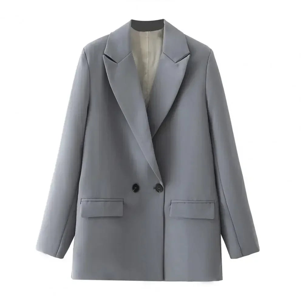 Women Suit Coat Elegant Women's Spring Suit Coat with Lapel Design Long Sleeve Flap Pockets Double Breasted Closure for Business
