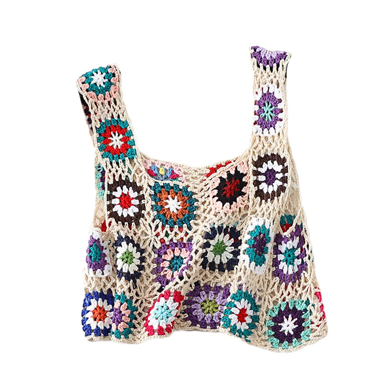 Lamuusaa Crochet Crop Top y2k Women Floral Embroidery Hollow Out Sleeveless Knitted Tanks Vest 2000s Clothes Summer Beachwear