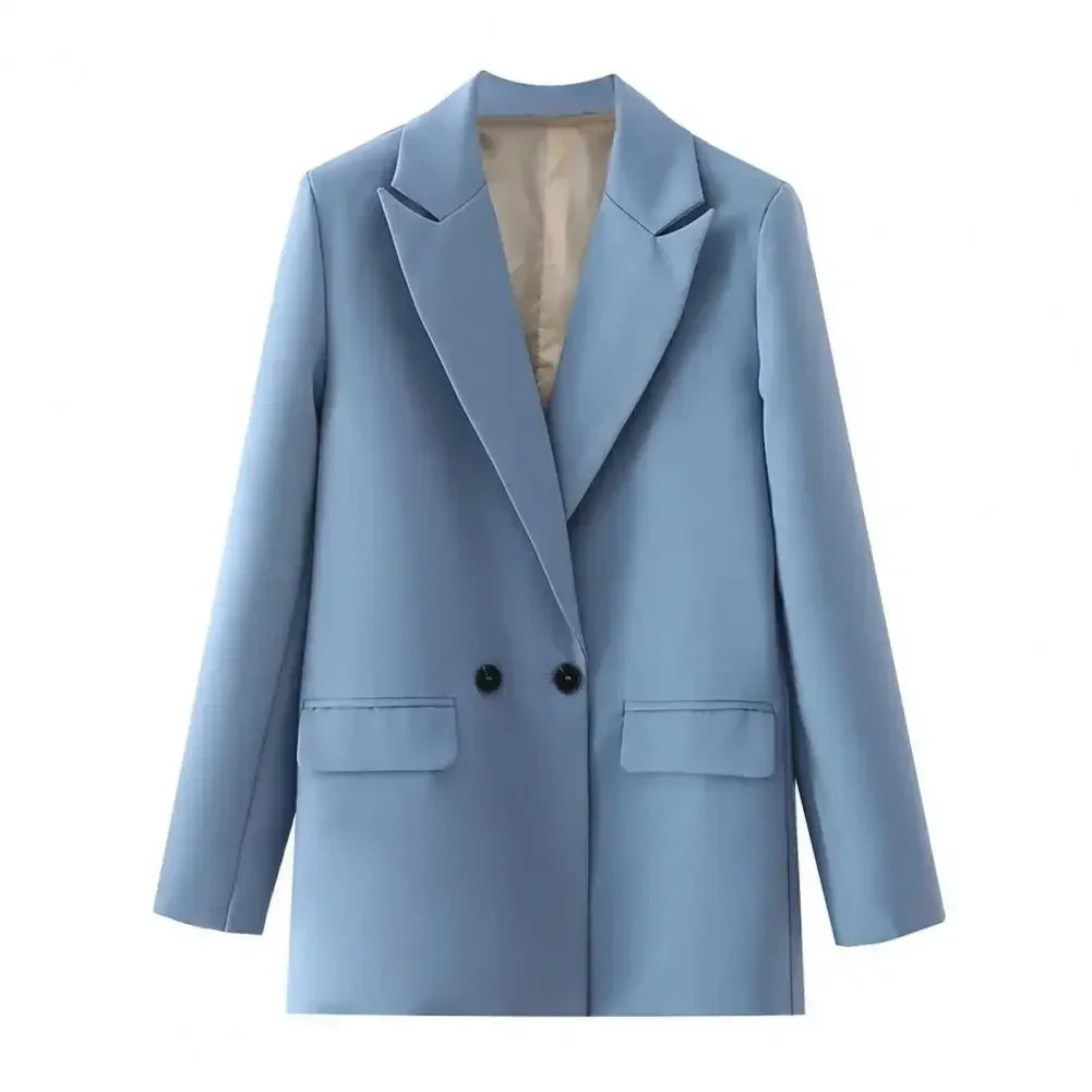 Women Suit Coat Elegant Women's Spring Suit Coat with Lapel Design Long Sleeve Flap Pockets Double Breasted Closure for Business