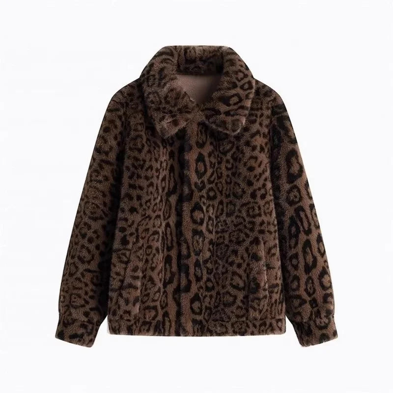 Leopard Print Fur Coat Women 2026 Autumn Winter Fashion Short Mink Jacket Thickened Warm Outerwear W1982