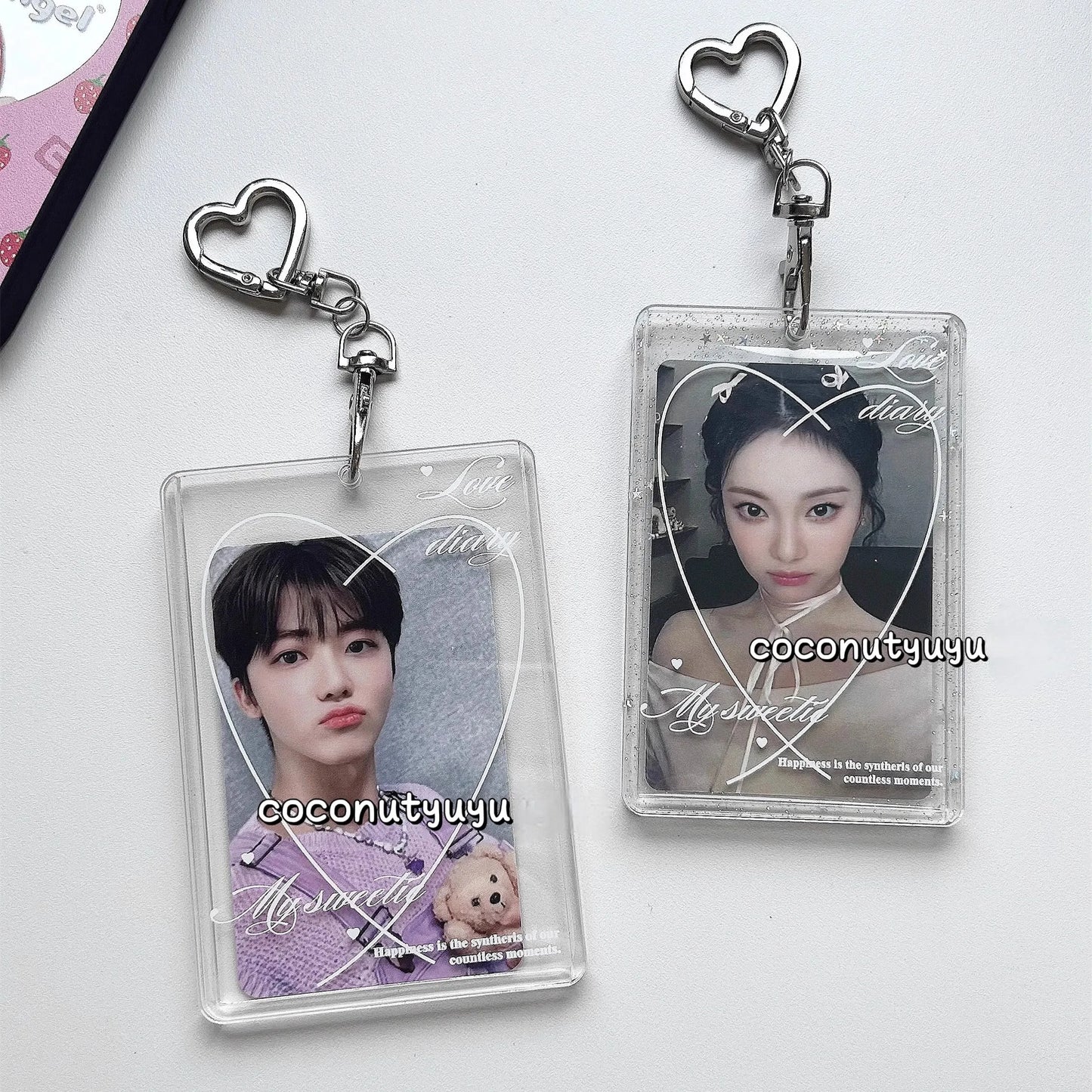 Heart Glitter Acrylic Card Holder 3inch Idol Photcards Protective Sleeves Kawaii Bag Keychain Pendant Photocard Holder