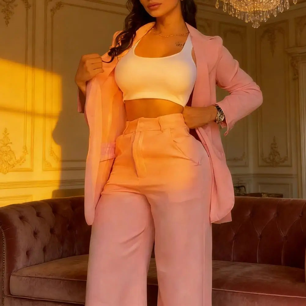 Elegant Blazer Women's Two Piece Suit Business Outfit Casual Blazer Jacket Wide Leg Dressy Pants Set Formal Office Women Suit