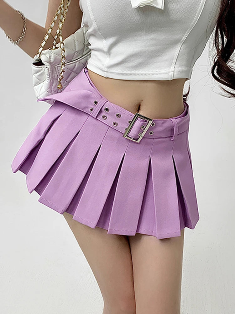 Summer Skorts High-quality Sexy A-LINE Safety Skirts Pleated Skirt Half Length Short Skirt Belt Fashion Women