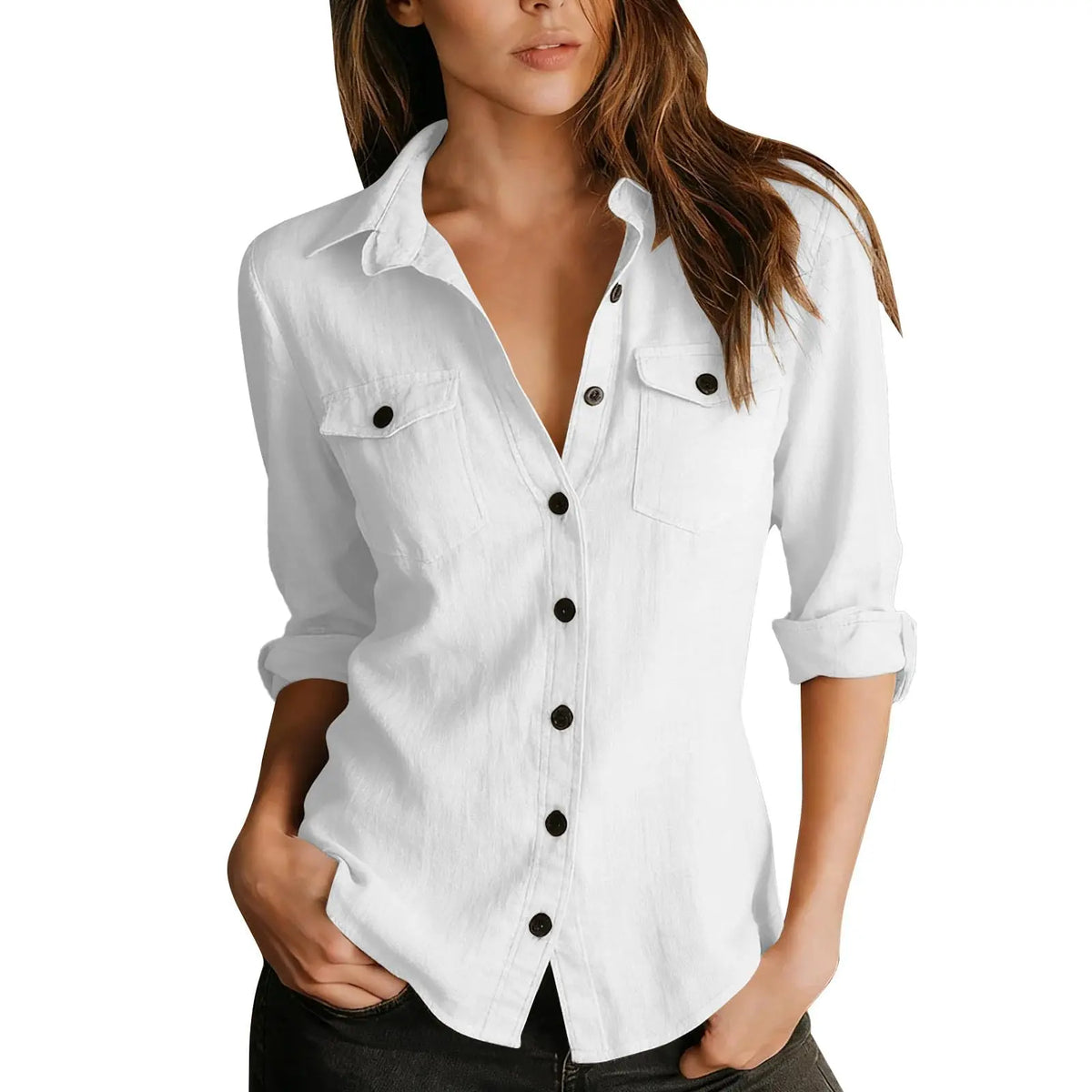 Lightweight Linen Lapel Button-Up Long Sleeve Casual Shirt | Inspired by Beren Saat