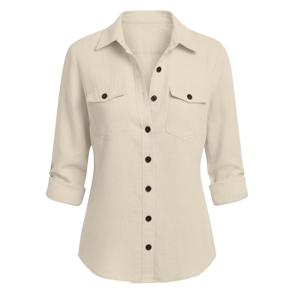 Lightweight Linen Lapel Button-Up Long Sleeve Casual Shirt | Inspired by Beren Saat