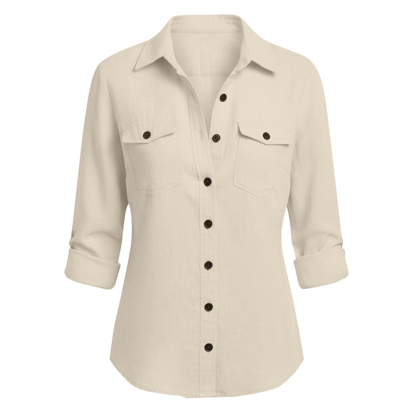 Lightweight Linen Lapel Button-Up Long Sleeve Casual Shirt | Inspired by Beren Saat