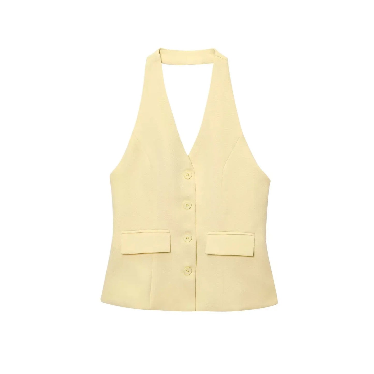 HH 2024 Female Elegant 2 Piece Solid Set High Waist Straight Trousers+Sleeveless Halter Vest Tops Chic Commuting Suit