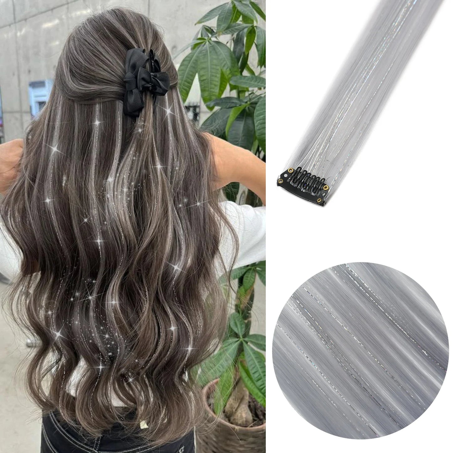Clip in Hair Extensions Colored Party Highlights 22 inches 6pcs/pack Multi-colors Straight Hair Synthetic Hairpieces Royal Blue