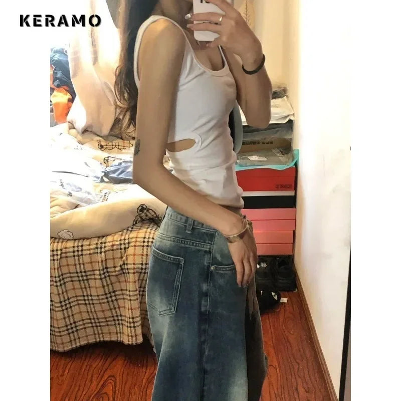 Harajuku Vintage Drawstring High Waist Loose Jeans 2023 Autumn Pants Winter Women's Y2K Wide Leg Baggy Streetwear Denim Trouser