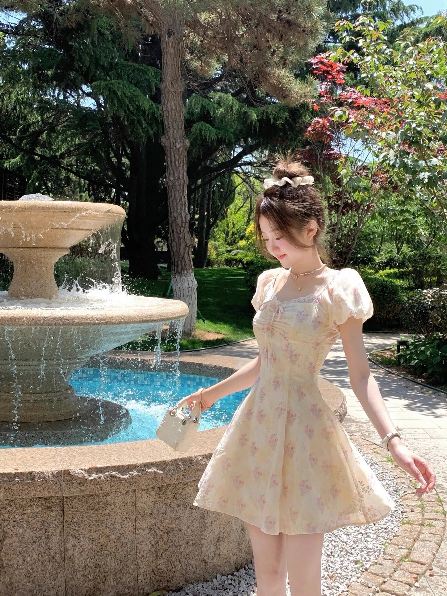 Summer 2025 Y2K Sweet Floral Print Women's Mini Dress Elegant Casual Chic A-Line Slim Birthday Clothes Female New Cute Vestidos