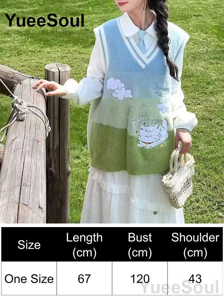 Blue Argyle Women's Vest Plaid Sleeveless Pullover Loose Knitted Sweater Vest 2026 New Autumn Y2K Casual Oversized Waistcoat