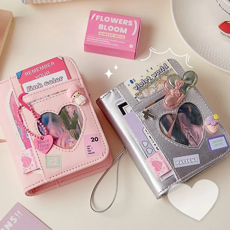 M5 Korean Pink Heart Ring Binder Detachable Portable Travel Journal for KPOP Idol Cute Small Album with Strap Diary Scrapbook
